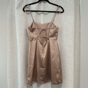 American Threads Spaghetti Strap Mini Dress, Shiny Satin, Ties into Bows in Back